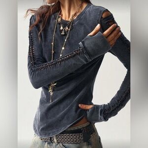 NWOT Distressed Stitch Sleeve Detail Long Sleeve Shirt